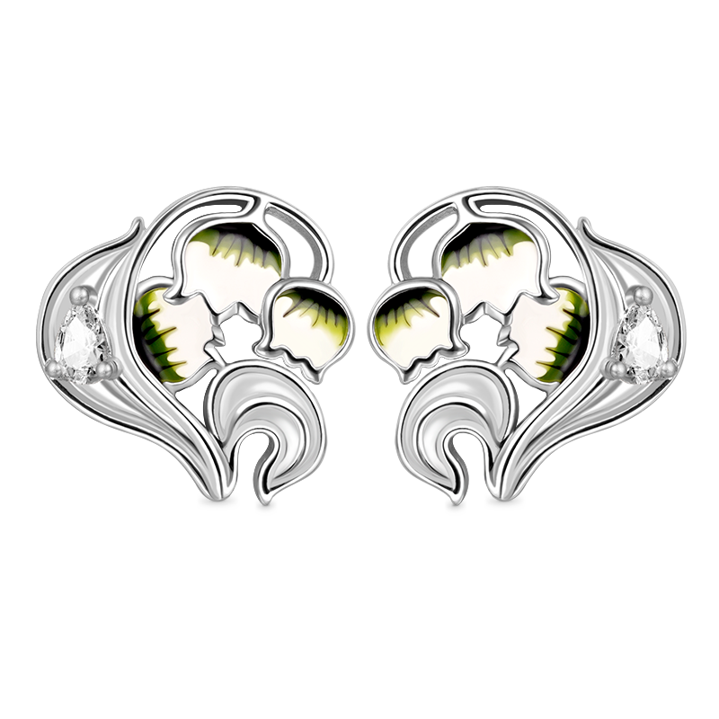 Gnoce Lily of the Valley Flower Stud Earrings_1