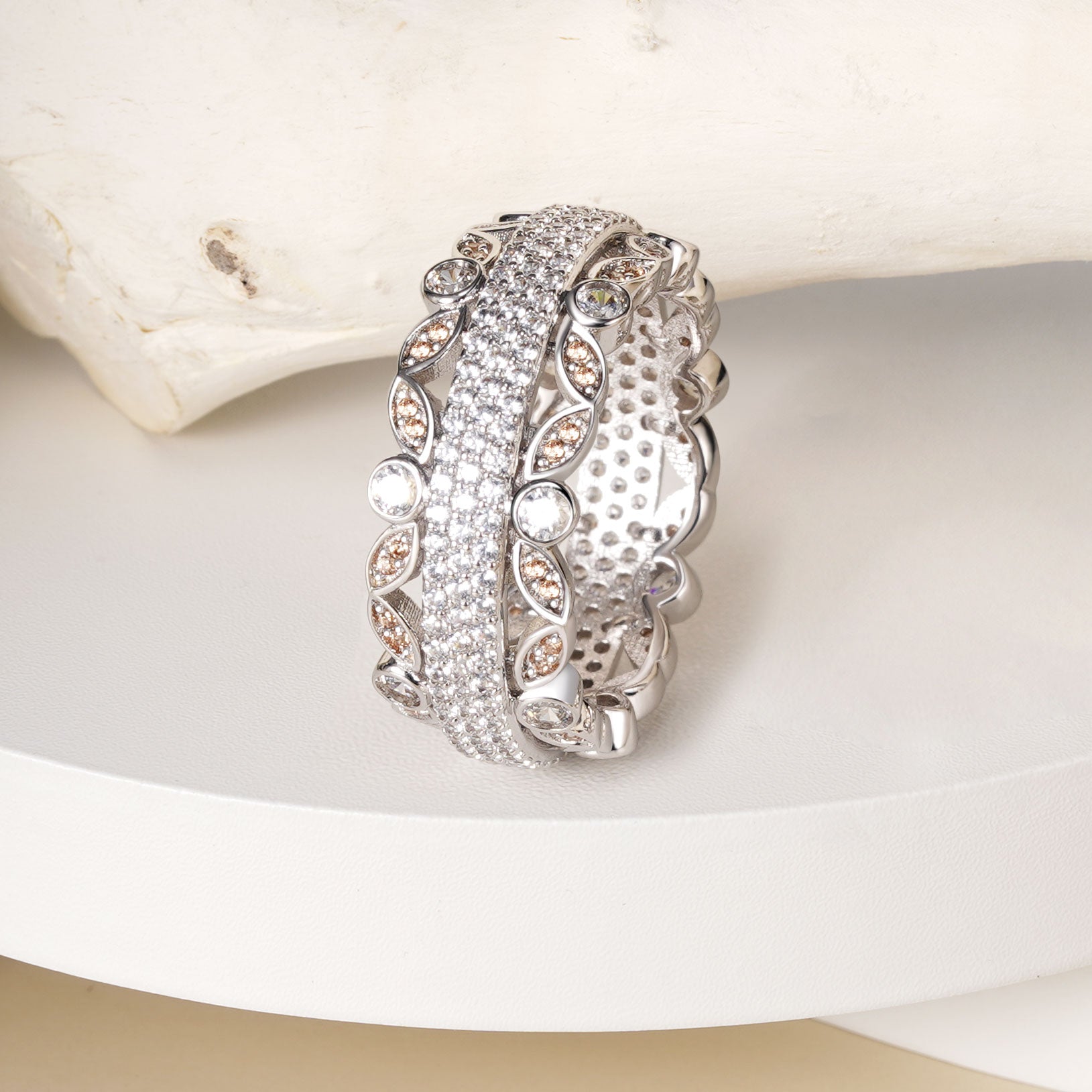 Wide Paved Band Ring 925 Sterling Silver with Clear CZ Stones_2
