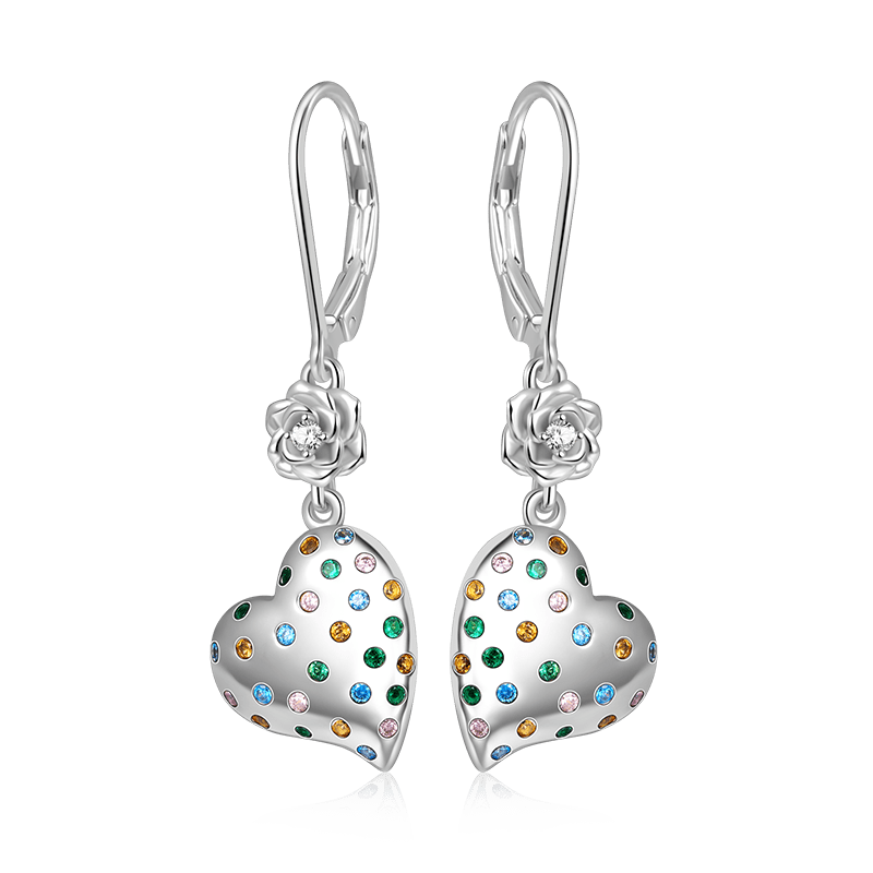 Gnoce Rose Flower Heart Dangle Leverback Earrings_1