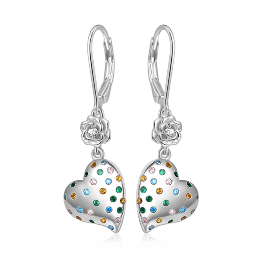 Gnoce Rose Flower Heart Dangle Leverback Earrings_1
