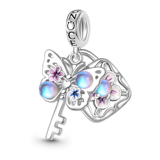 Gnoce Butterfly Key Lock Double Pendant Dangle Charm_1