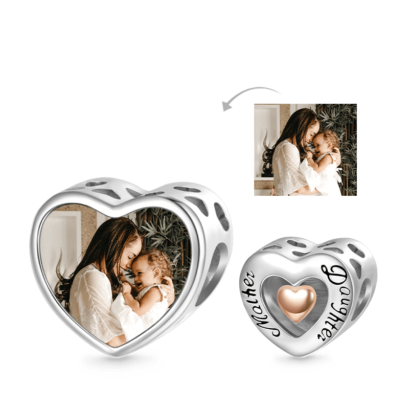 Gnoce Mother & Daughter Heart Personalized Photo Charm_1