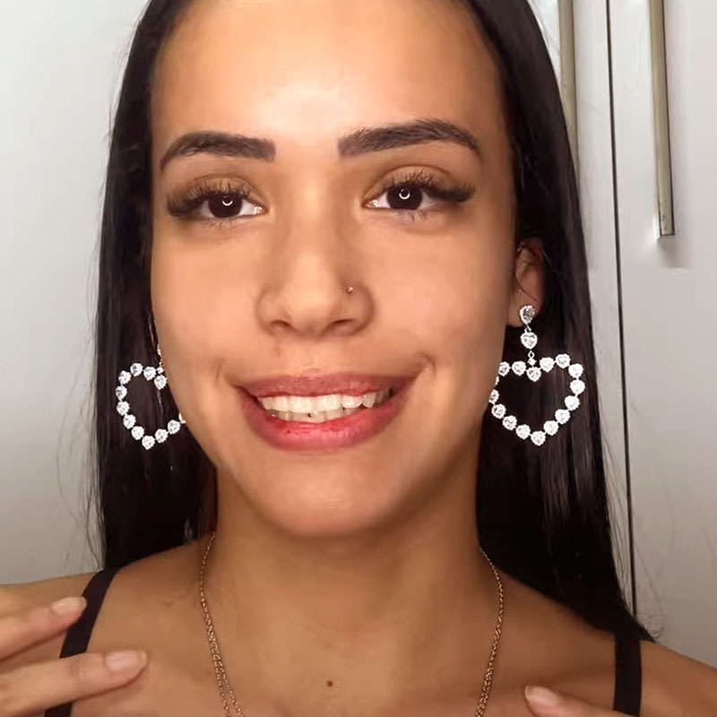 Heart Diamond Dangle Earrings with Sterling Silver_5