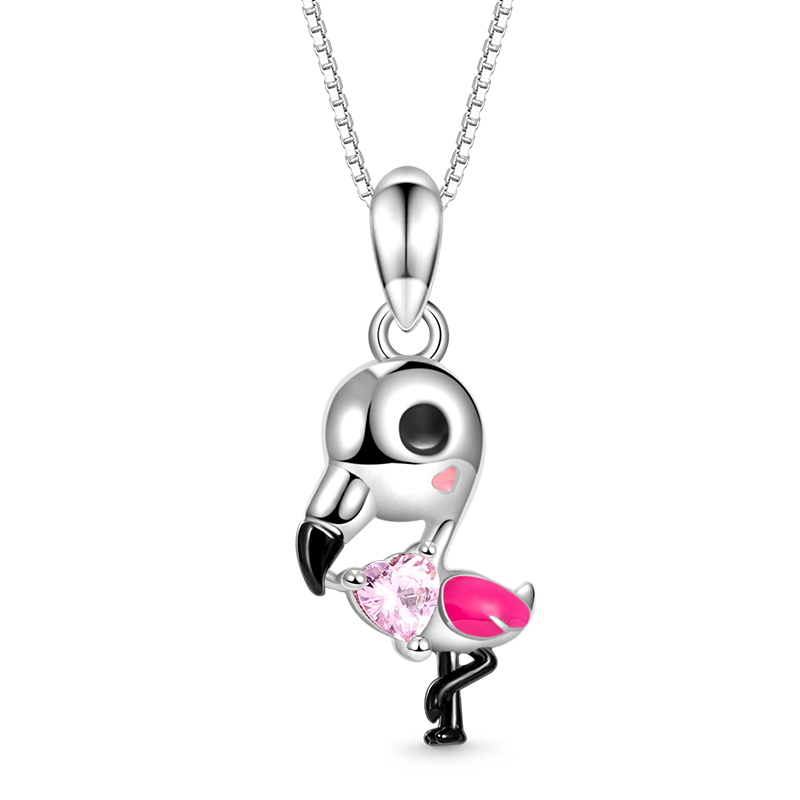 Gnoce Flamingo Embraces Heart Gem Necklace_1