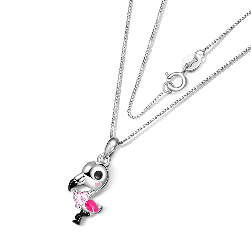 Gnoce Flamingo Embraces Heart Gem Necklace_2