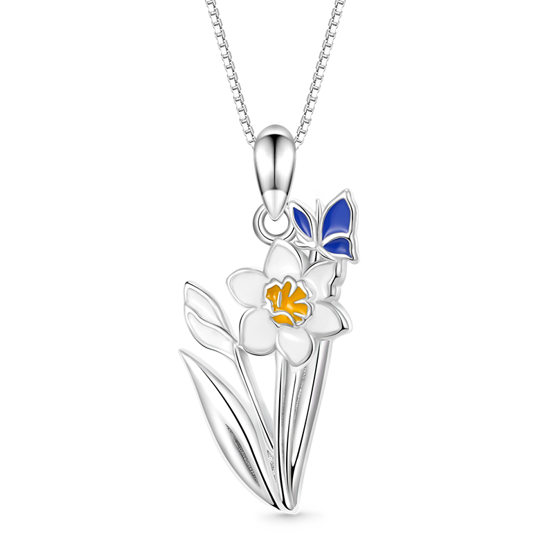 Gnoce White Narcissus Flower Necklace_1