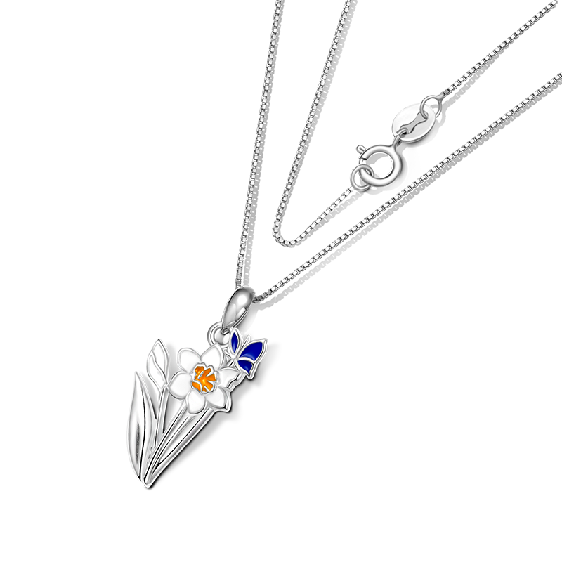 Gnoce White Narcissus Flower Necklace_3