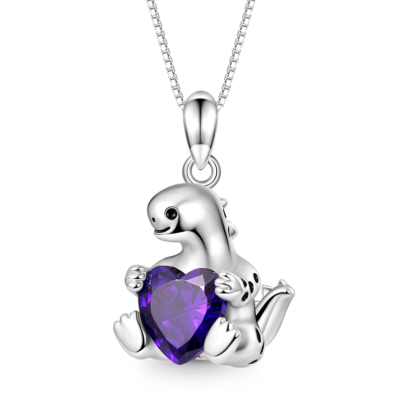Gnoce Stegosaurus Embraces Heart Gem Necklace_1
