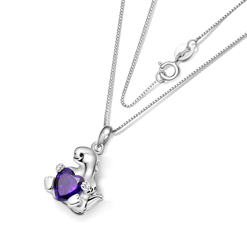 Gnoce Stegosaurus Embraces Heart Gem Necklace_2