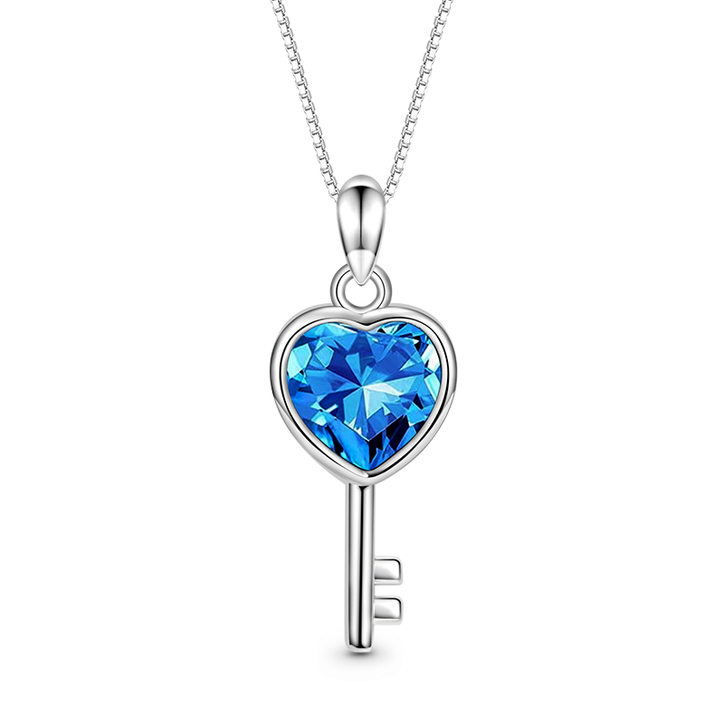 Gnoce Blue Love Heart Key Necklace_1