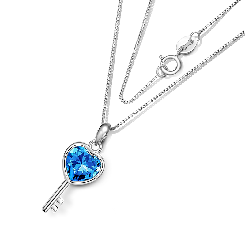 Gnoce Blue Love Heart Key Necklace_3