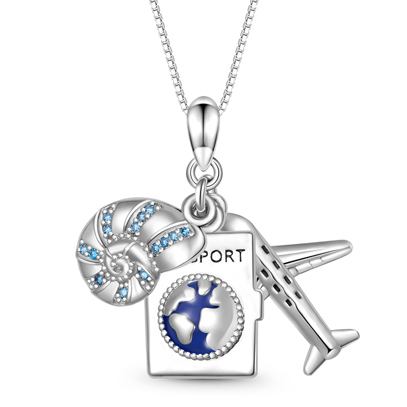 Gnoce Airplane, Passport & Conch Triple Necklace_1