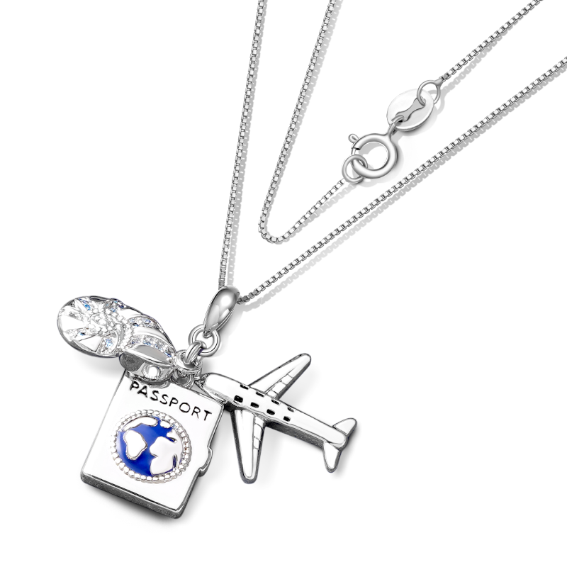 Gnoce Airplane, Passport & Conch Triple Necklace_3