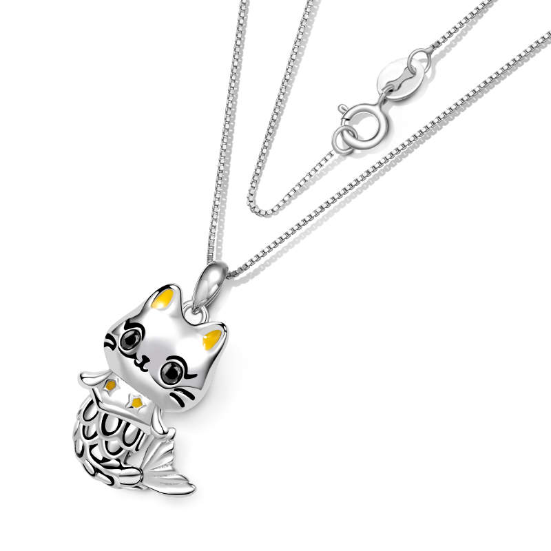 Gnoce Cute Cat Mermaid Necklace_2
