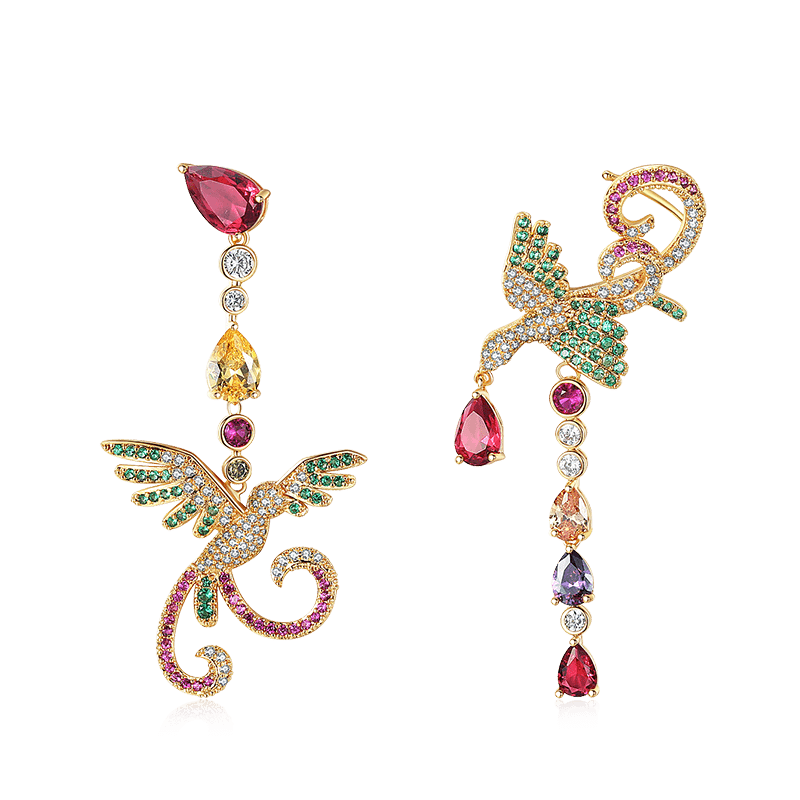 Asymmetrical Phoenix Zircon Stud Earrings_1
