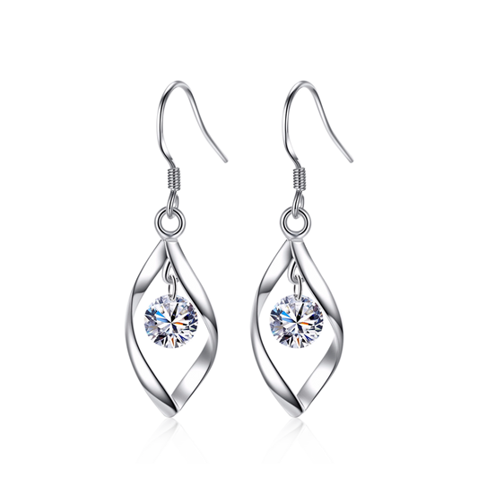 Twisted Water Drop Dangle Earrings Crystal Zircon S925 Silver_1