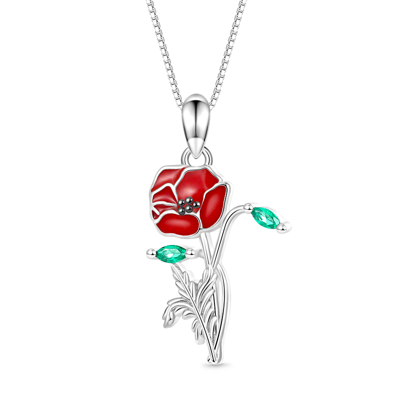 Gnoce Red Poppy Flower Necklace_1