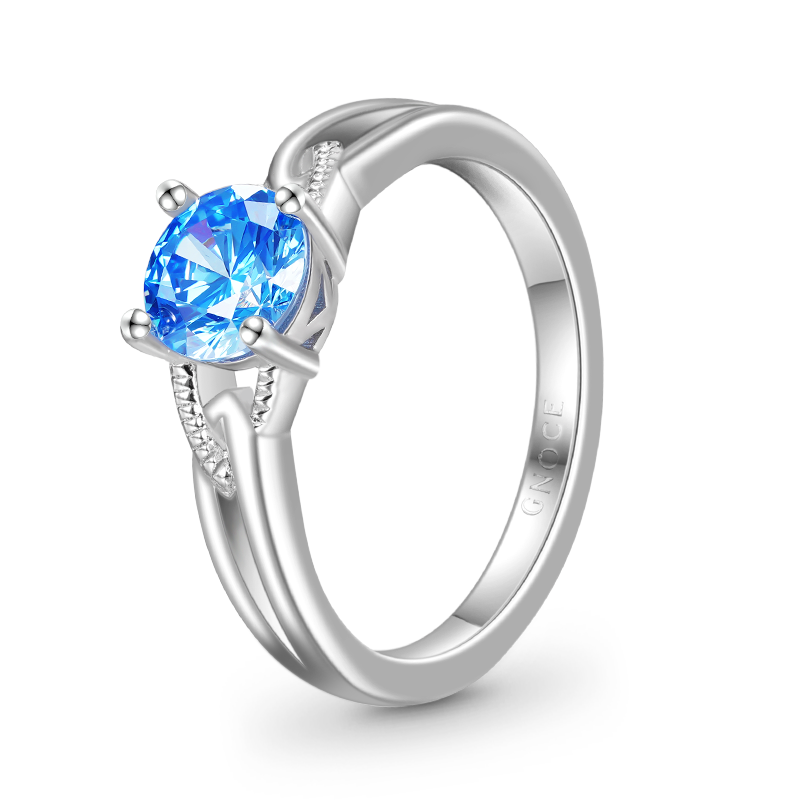 Gnoce Classic Blue Round Cut Promise Ring_2