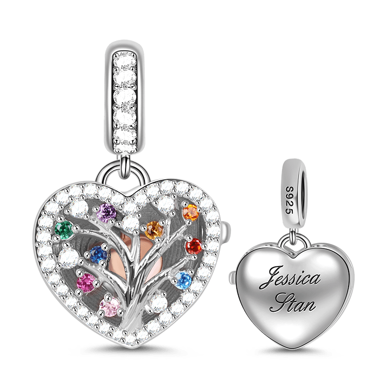 Gnoce "My Heart Will Go On" Heart Shaped Pendant Engravable Charm with Hollow Design Sterling Silver inlaid with Multicolor CZs_1