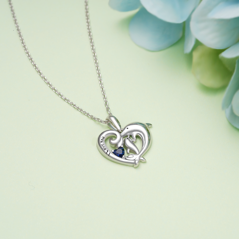 Gnoce Embrace Love Dolphin & Baby Heart Necklace_2