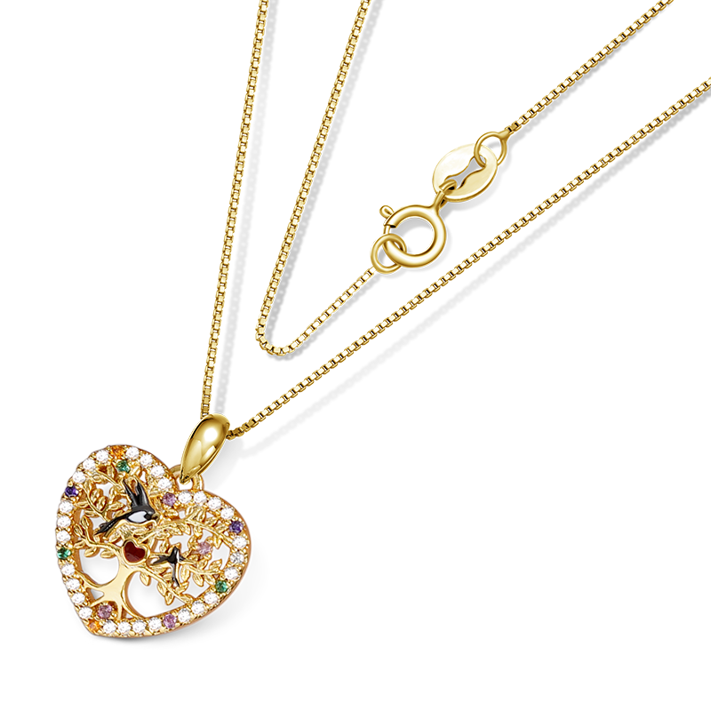 Gnoce Swallow Mom & BabyTree of Life Heart Necklace_2