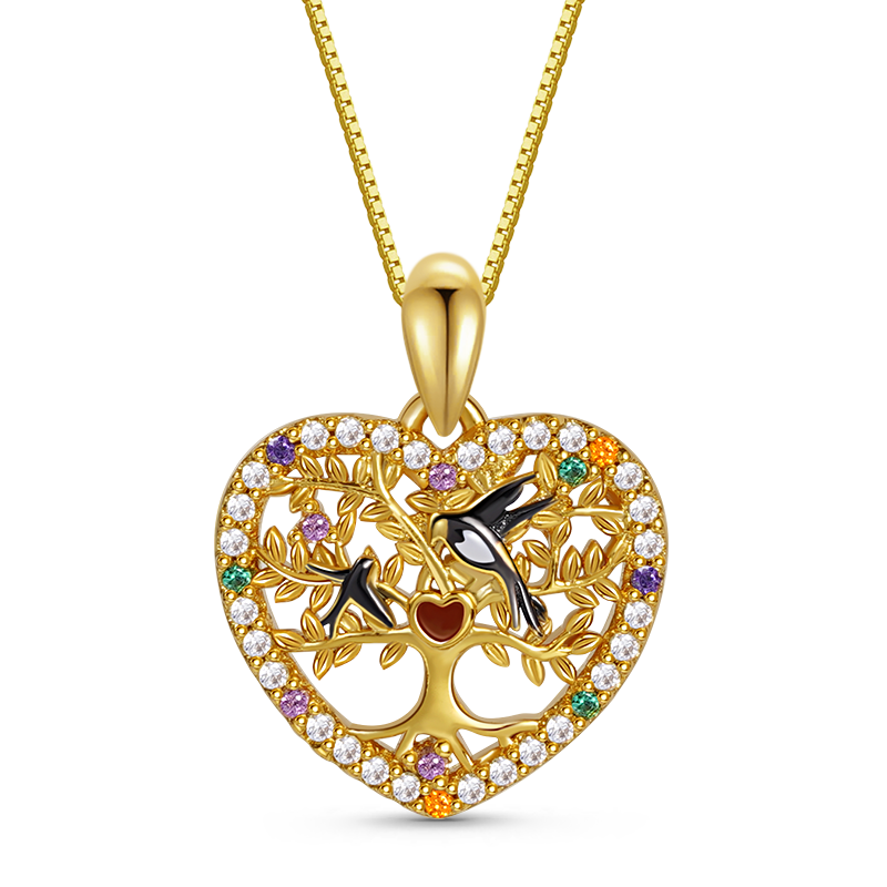 Gnoce Swallow Mom & BabyTree of Life Heart Necklace_1