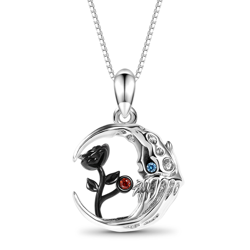 Gnoce Skull Moon with Rose Flower Necklace_1