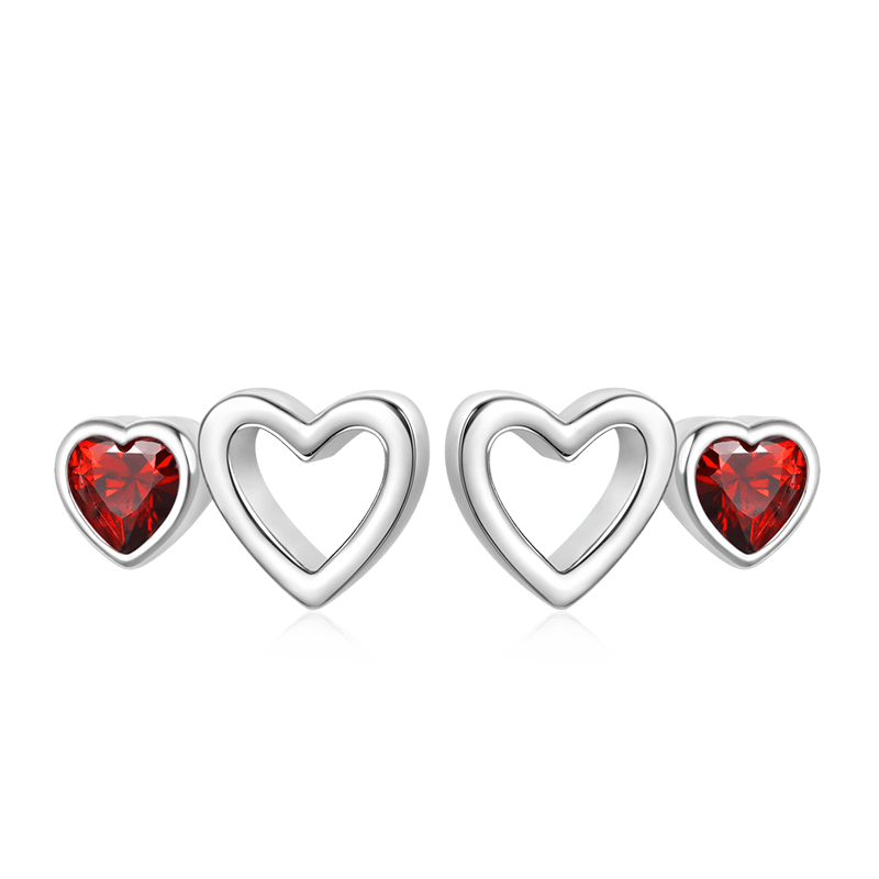 Gnoce Love Heart Birthstone Stud Earrings_2
