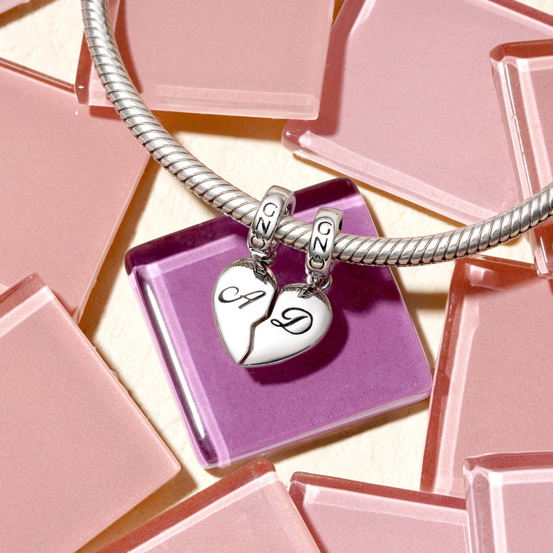 Gnoce Matching Heart Initial Letters Personalized Pendant Dangle Charm_3