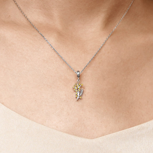 Gnoce Silver Wattle Flower Pendant Dangle Charm_7