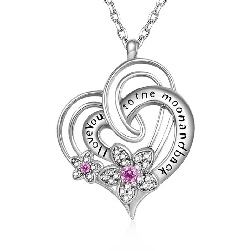 Gnoce "I Love You to the Moon & Back" Flower Heart Necklace_1