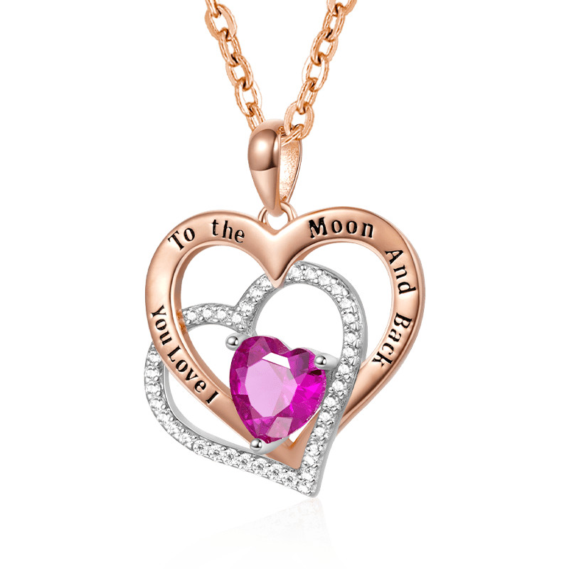Gnoce "I Love You to the Moon and Back" Birthstone Heart Necklace_1