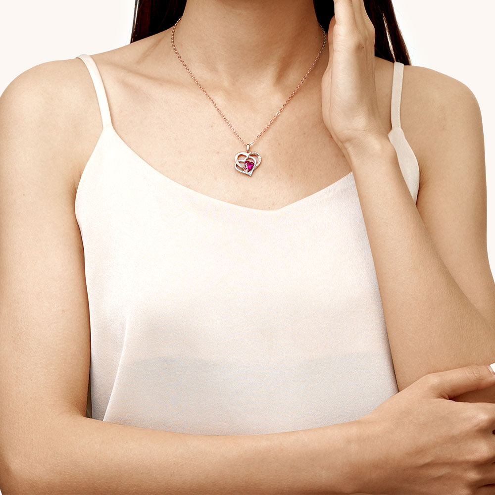 Gnoce "I Love You to the Moon and Back" Birthstone Heart Necklace_3