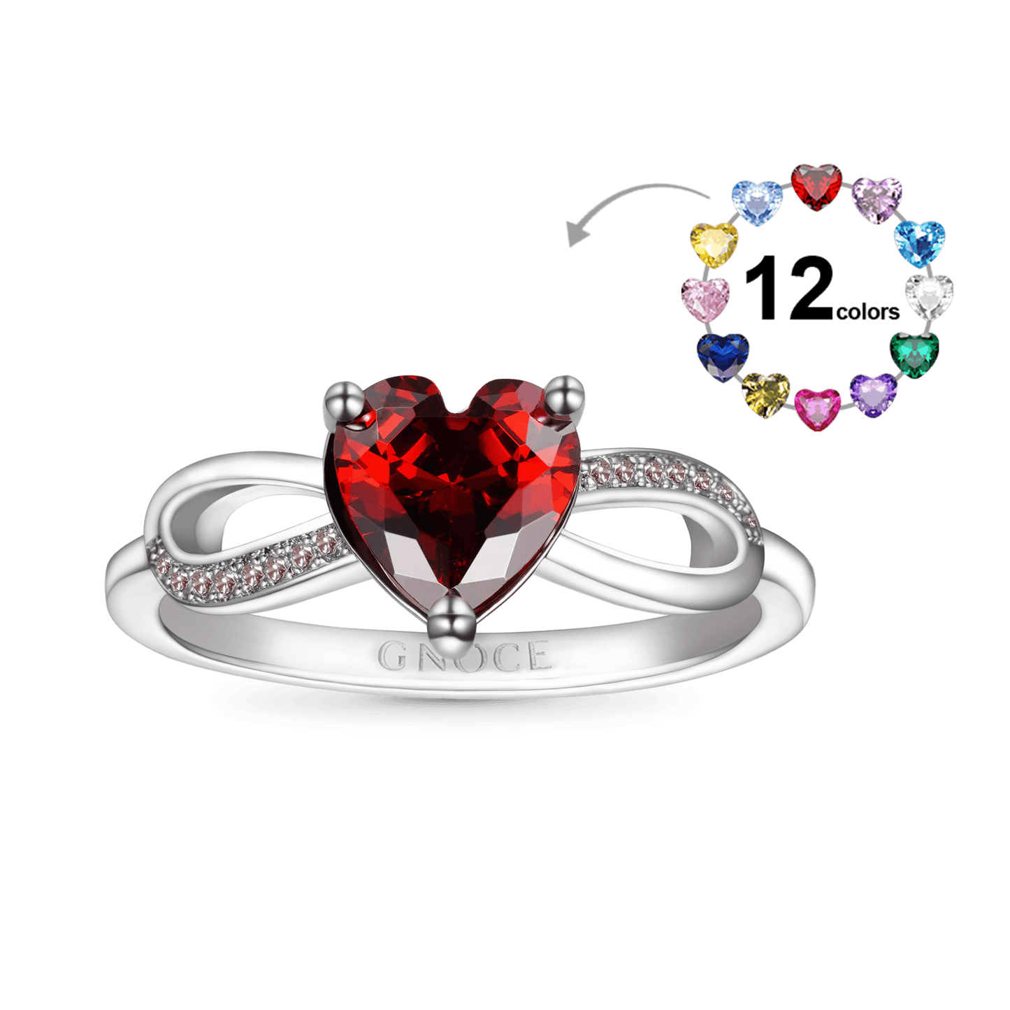 Gnoce Sparkling Birthstone Infinity Love Heart Ring_1