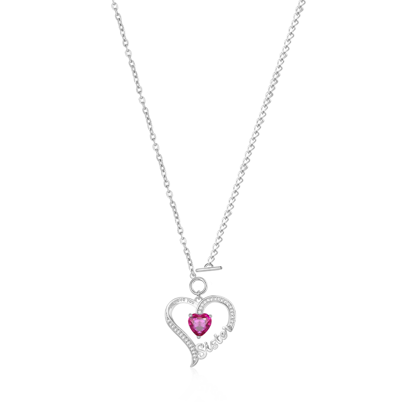 Gnoce "Sister" Birthstone Heart Necklace_2