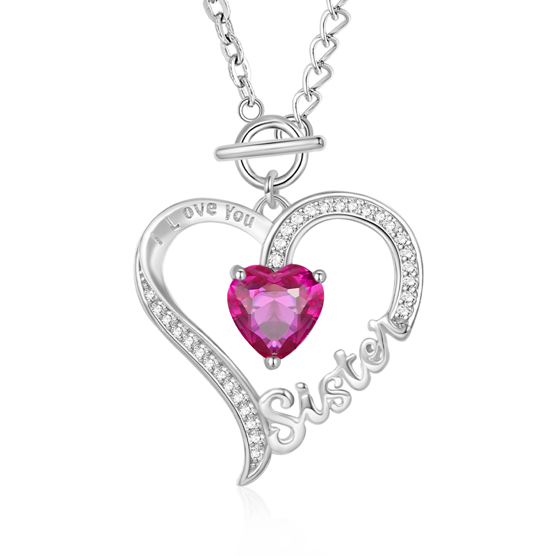 Gnoce "Sister" Birthstone Heart Necklace_1