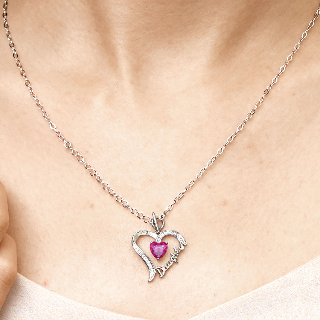 Gnoce "Daughter" Birthstone Heart Necklace_4