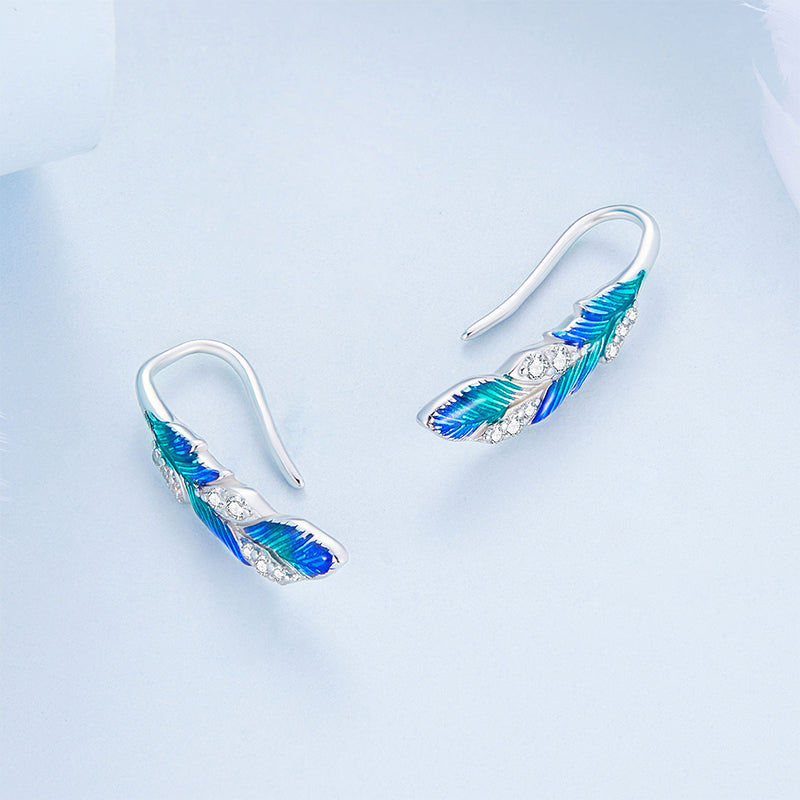 Gnoce Dazzling Blue Feather Dangle Earrings_2