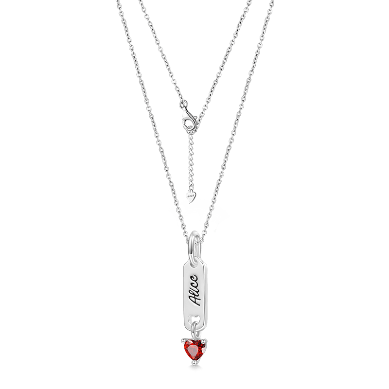 Gnoce Classic Bar Heart Birthstone Engravable Necklace_3