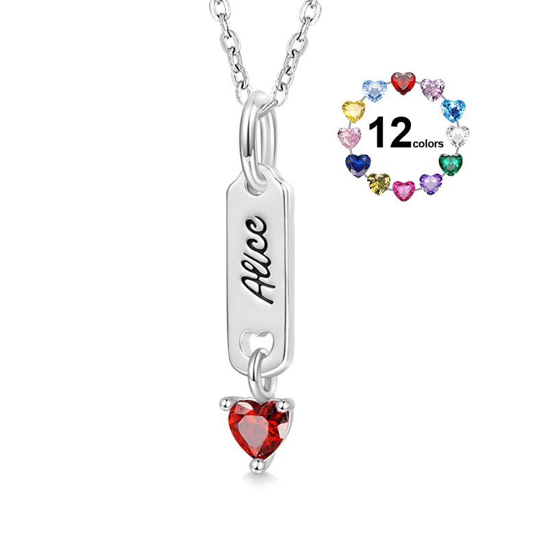 Gnoce Classic Bar Heart Birthstone Engravable Necklace_1
