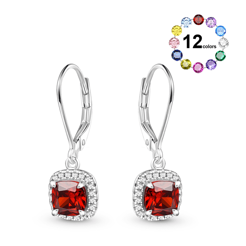 Gnoce Square-shaped Birthstone Dangle Earrings_1