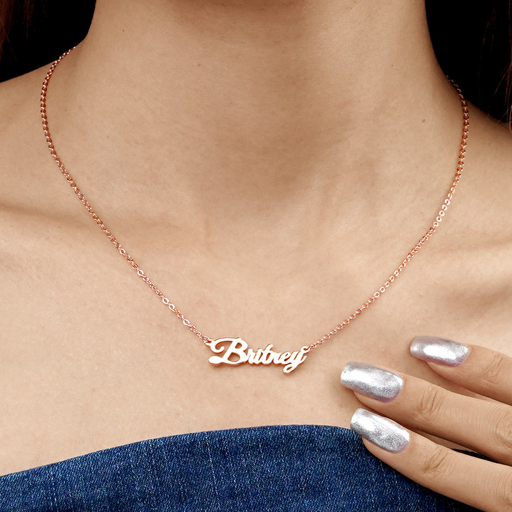 Gnoce "Best Gift for Her" Personalized Calligraphy Style Rose Gold Name Necklace_3