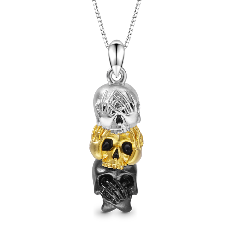 Gnoce See No Hear No Speak No Wise Skulls Necklace_1