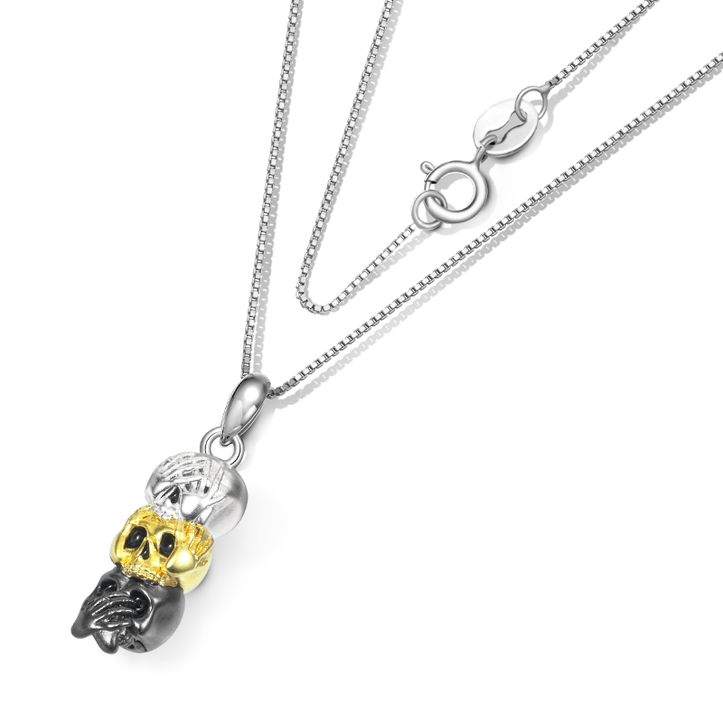 Gnoce See No Hear No Speak No Wise Skulls Necklace_2