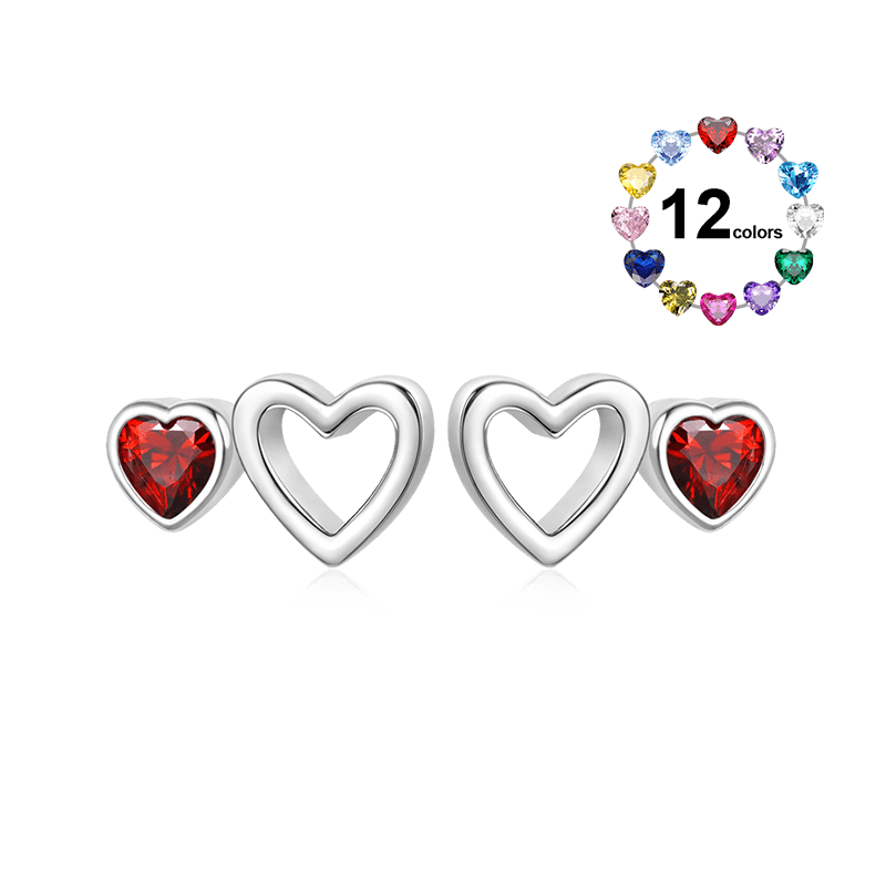 Gnoce Love Heart Birthstone Stud Earrings_1