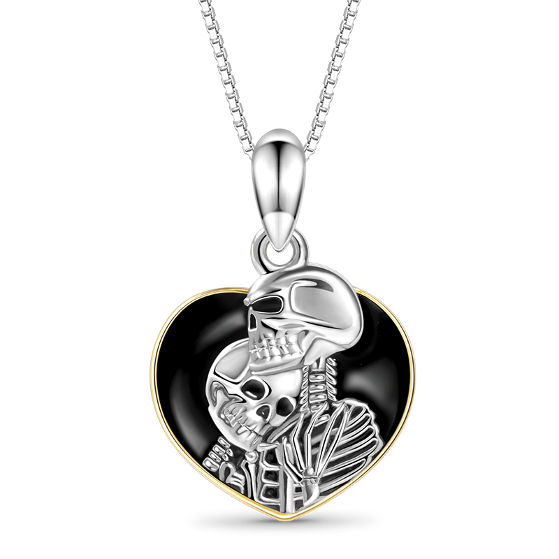 Gnoce Skeleton Couple Heart Frame Necklace_1