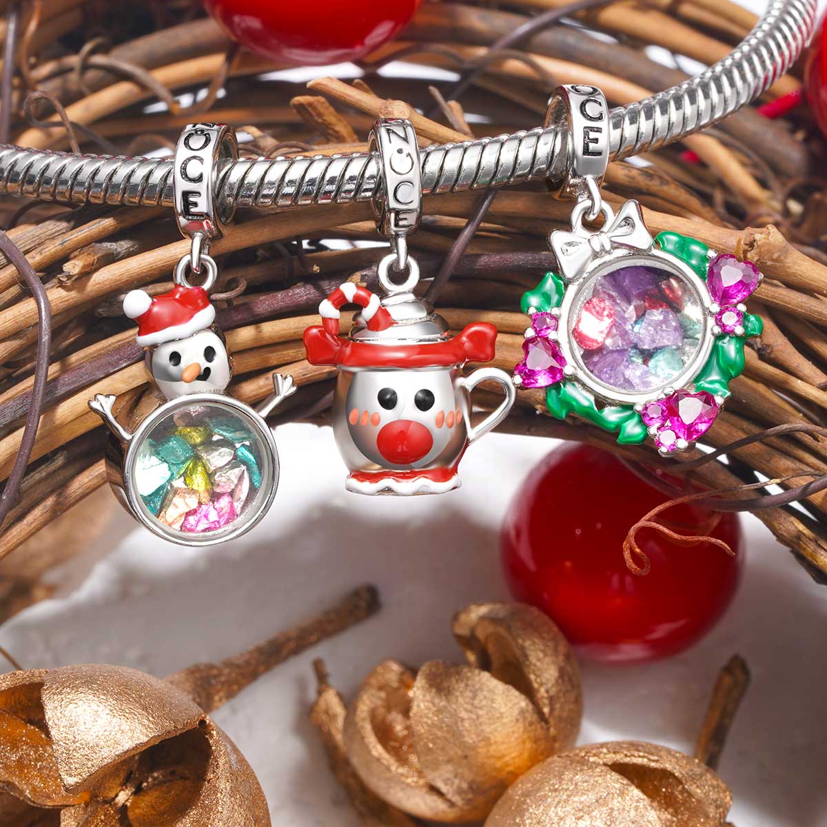 Gnoce Christmas Cup & Candy Cane Pendant Dangle Charm_3