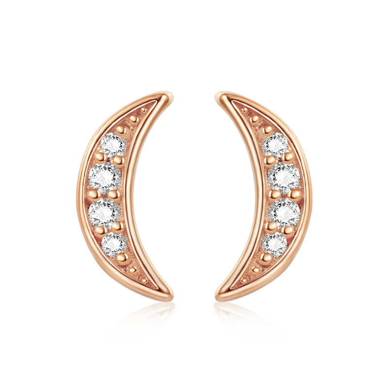 Gnoce Half Crescent Moon Shaped Diamond Stud Earrings_2