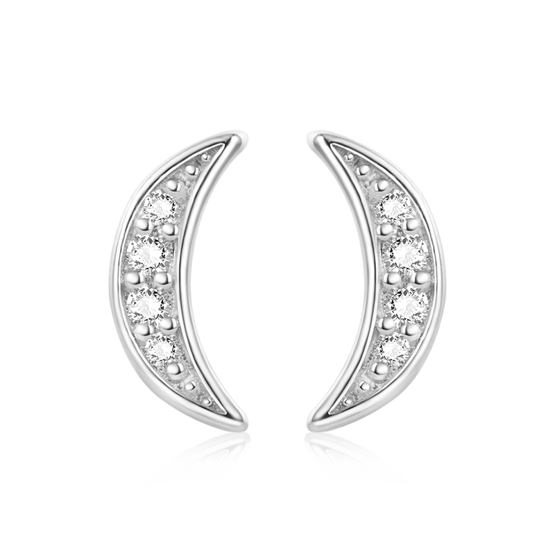 Gnoce Half Crescent Moon Shaped Diamond Stud Earrings_3