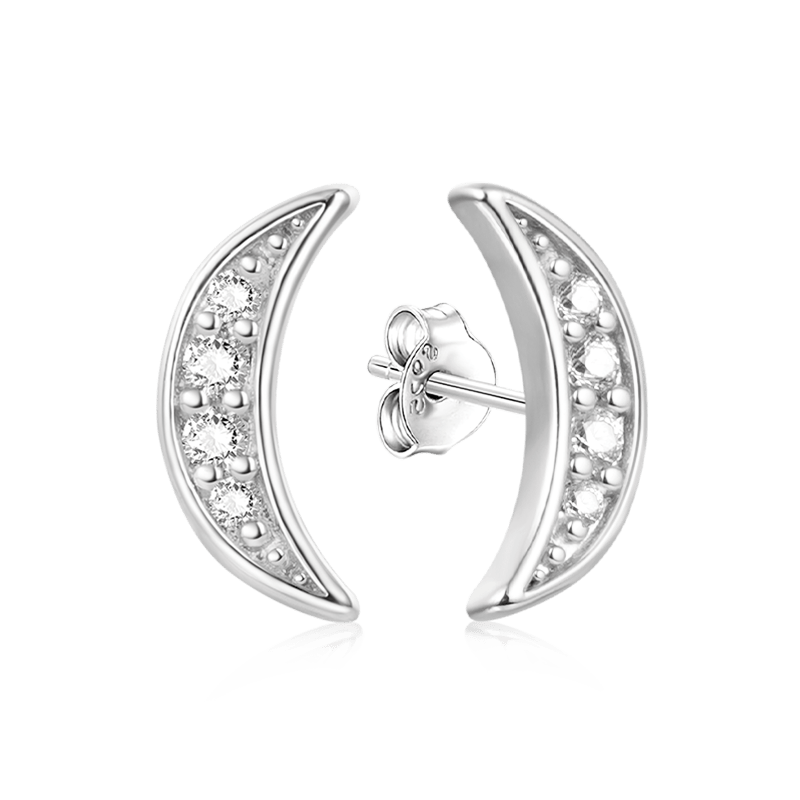 Gnoce Half Crescent Moon Shaped Diamond Stud Earrings_4